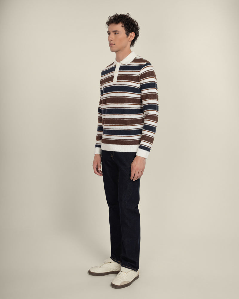 Osterby - Stripe Knitted Long Sleeve Polo Shirt