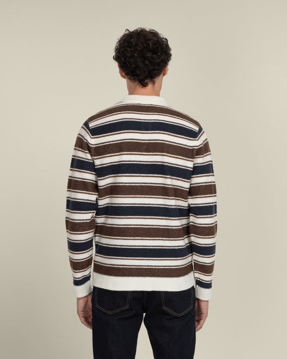 Larsson & Co Men's Osterby Stripe Knitted Long Sleeve Polo Shirt