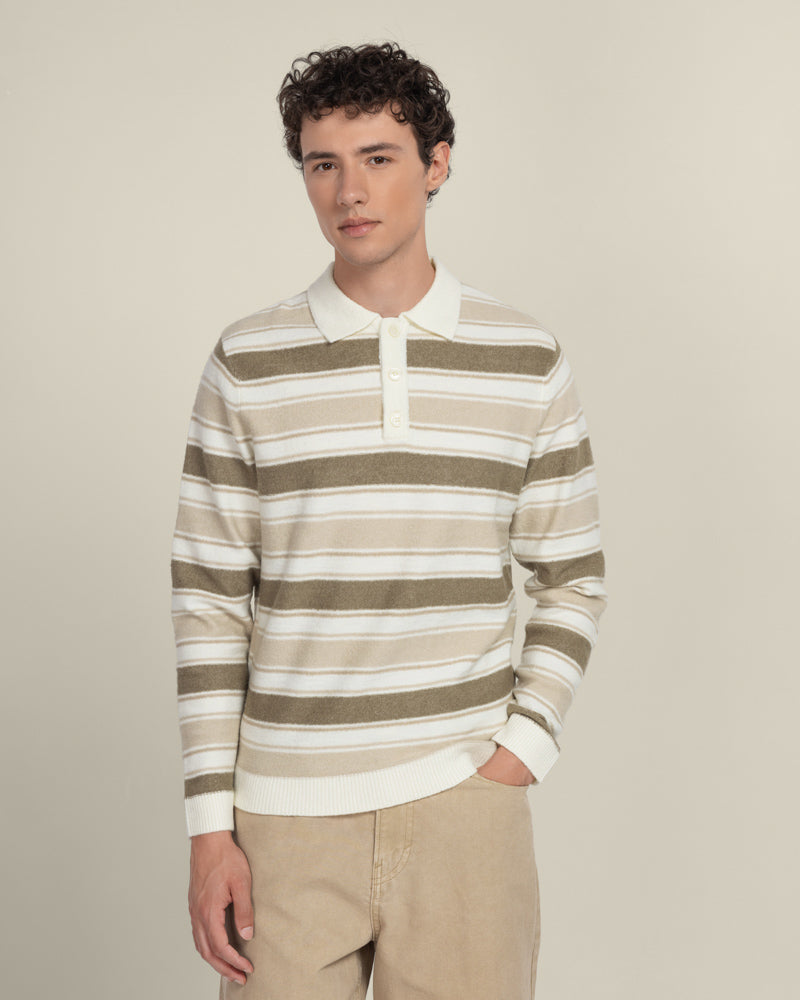 Osterby - Stripe Knitted Long Sleeve Polo Shirt
