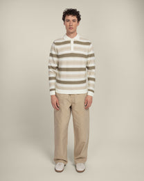 Osterby - Stripe Knitted Long Sleeve Polo Shirt
