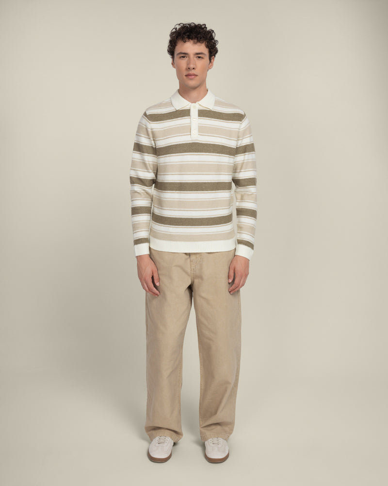 Osterby - Stripe Knitted Long Sleeve Polo Shirt