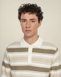 Osterby - Stripe Knitted Long Sleeve Polo Shirt