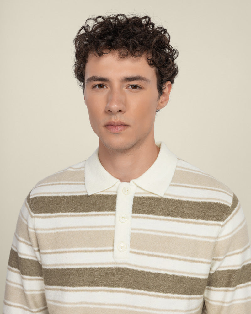Osterby - Stripe Knitted Long Sleeve Polo Shirt