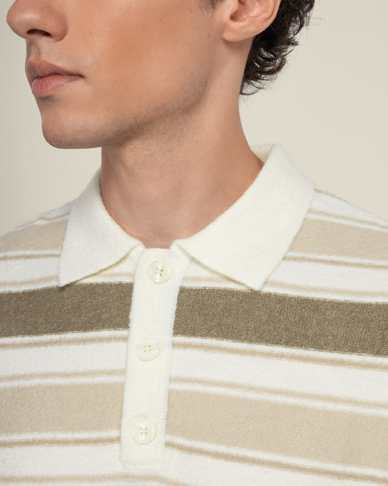 Osterby - Stripe Knitted Long Sleeve Polo Shirt