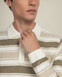 Osterby - Stripe Knitted Long Sleeve Polo Shirt