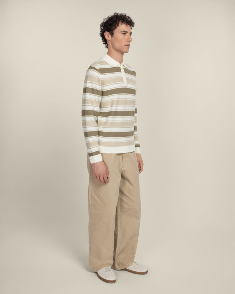 Osterby - Stripe Knitted Long Sleeve Polo Shirt
