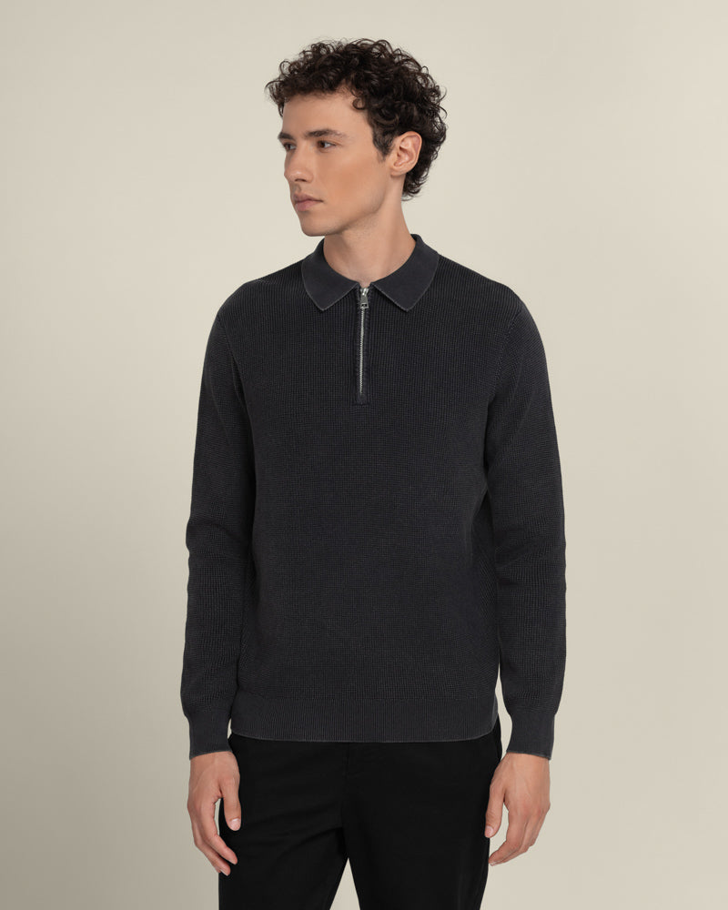 Gaerum - Vintage Wash Long Sleeve Polo Shirt