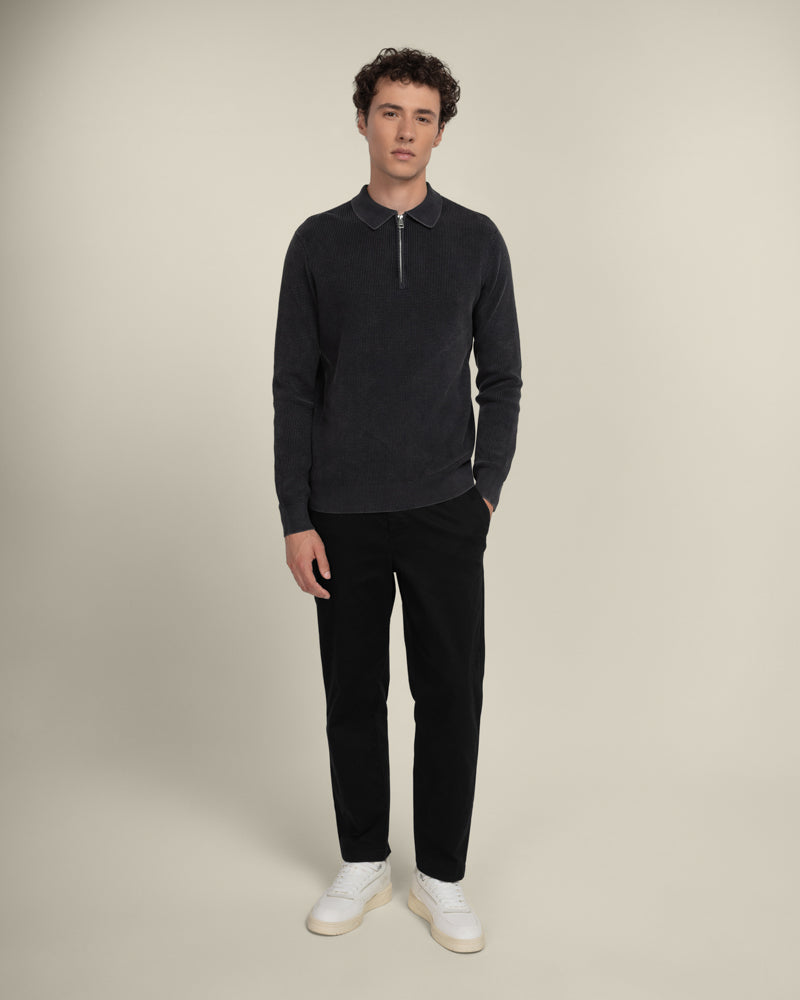 Gaerum - Vintage Wash Long Sleeve Polo Shirt