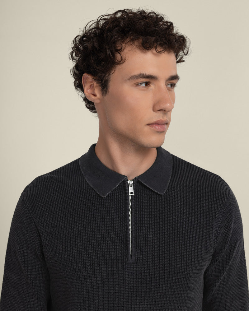 Gaerum - Vintage Wash Long Sleeve Polo Shirt