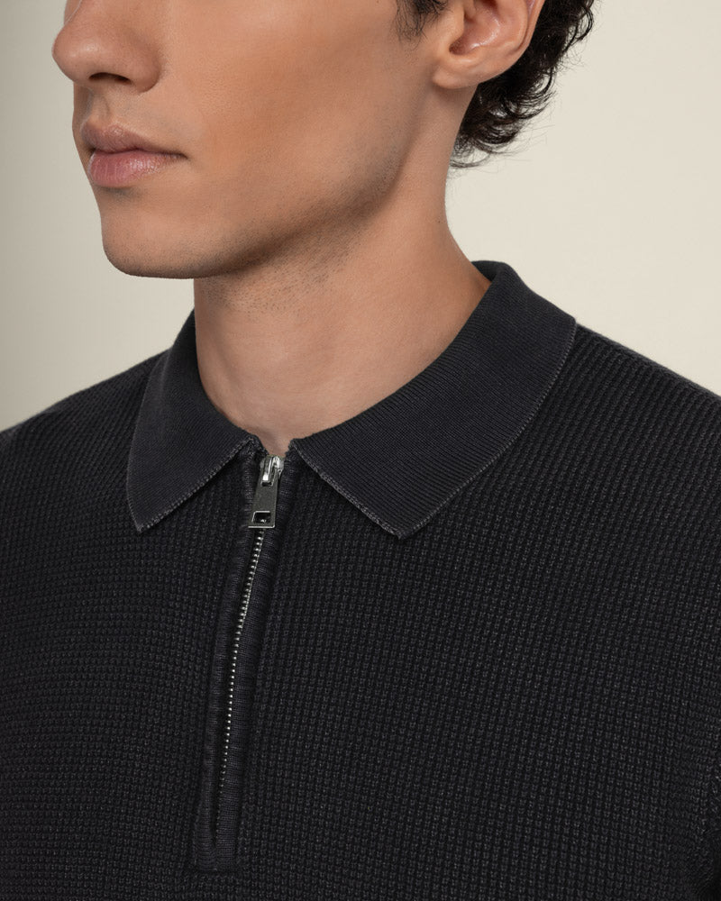 Gaerum - Vintage Wash Long Sleeve Polo Shirt