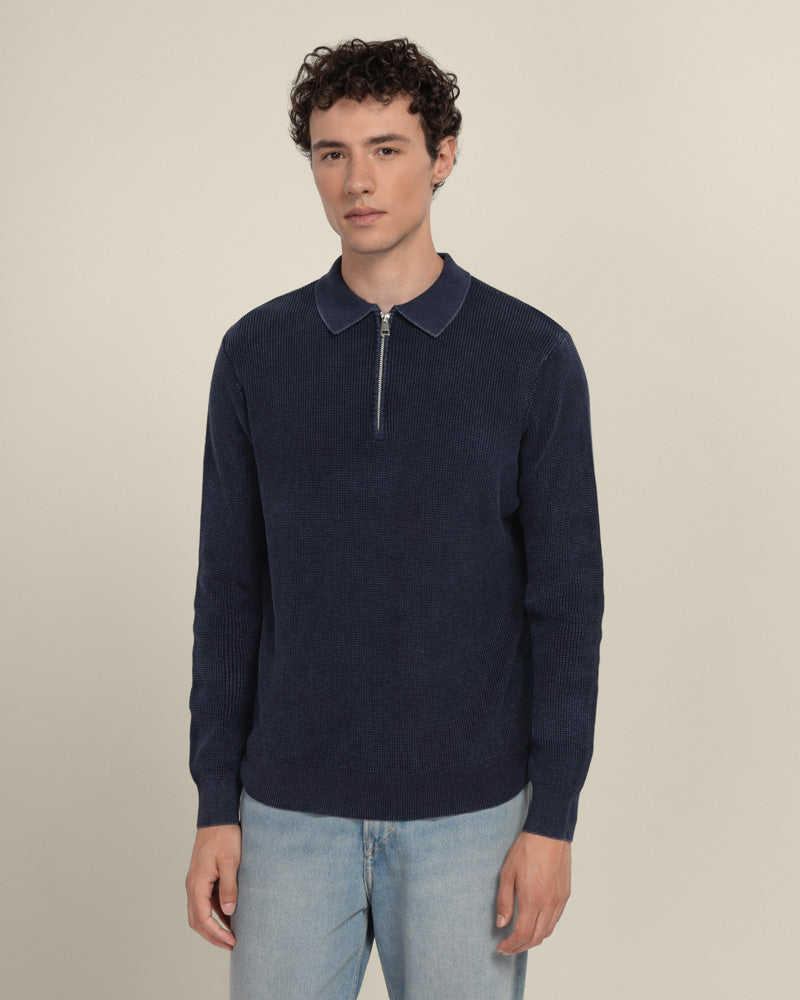 Gaerum - Vintage Wash Long Sleeve Polo Shirt