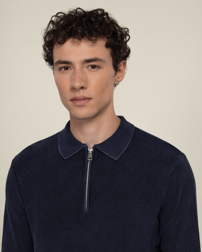 Gaerum - Vintage Wash Long Sleeve Polo Shirt