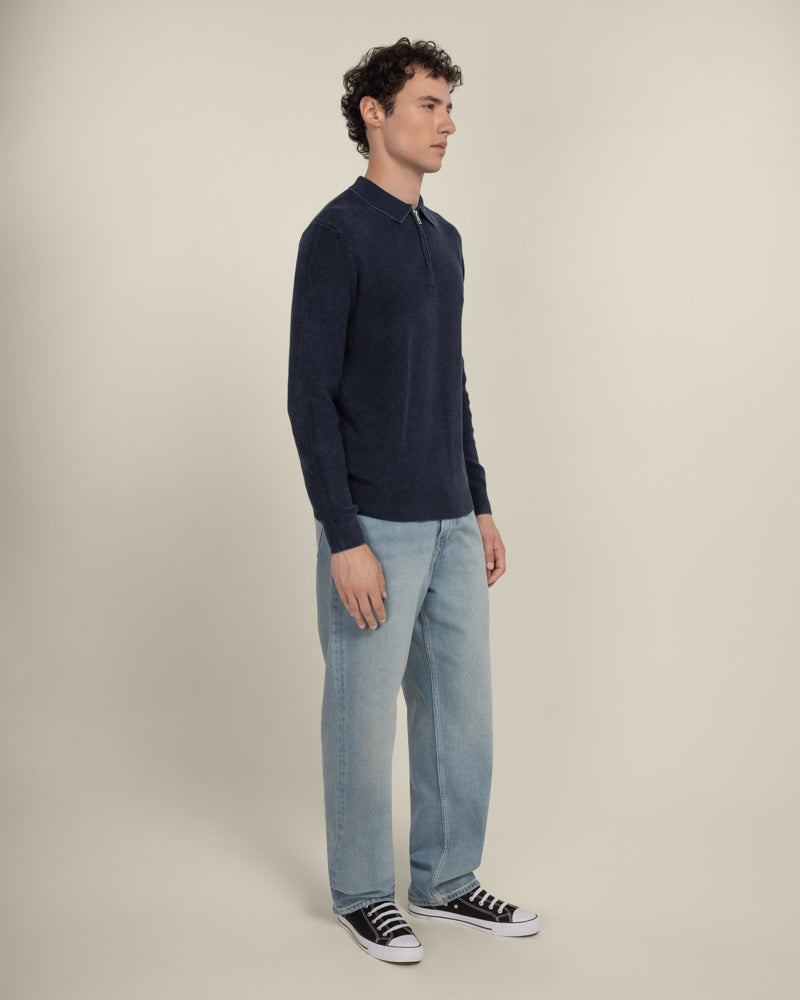 Gaerum - Vintage Wash Long Sleeve Polo Shirt