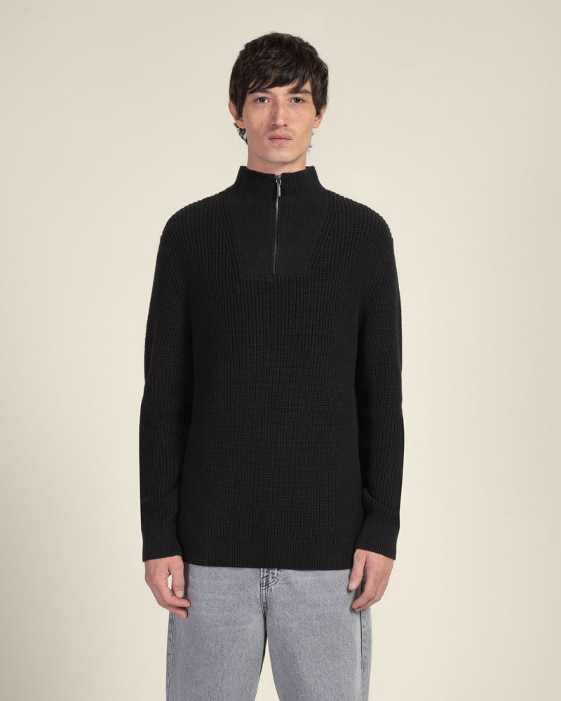 Rib Panel Knitted 1/4 Zip Sweater