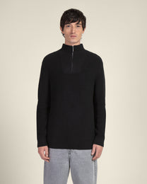 Rib Panel Knitted 1/4 Zip Sweater