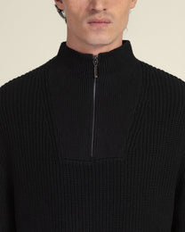 Rib Panel Knitted 1/4 Zip Sweater