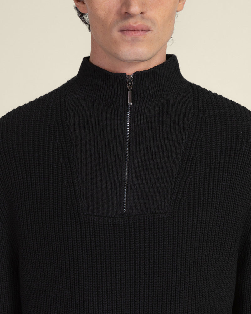 Rib Panel Knitted 1/4 Zip Sweater
