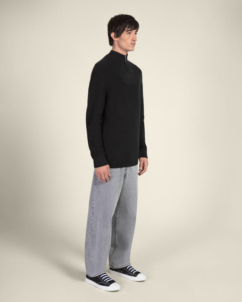 Rib Panel Knitted 1/4 Zip Sweater