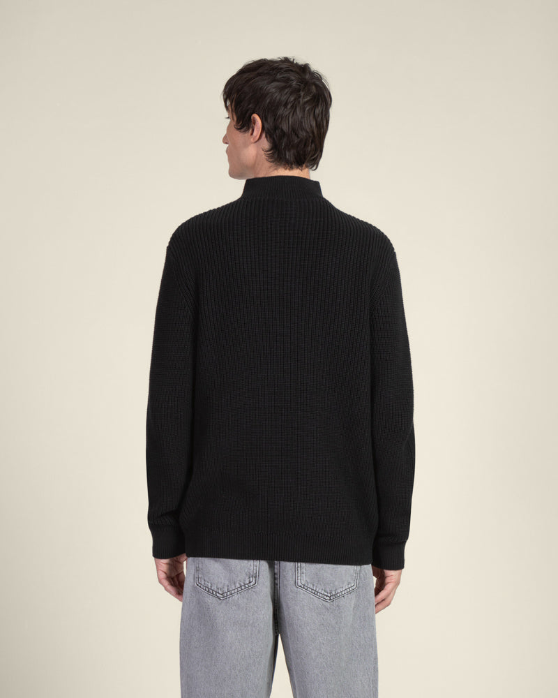 Rib Panel Knitted 1/4 Zip Sweater