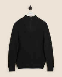 Rib Panel Knitted 1/4 Zip Sweater
