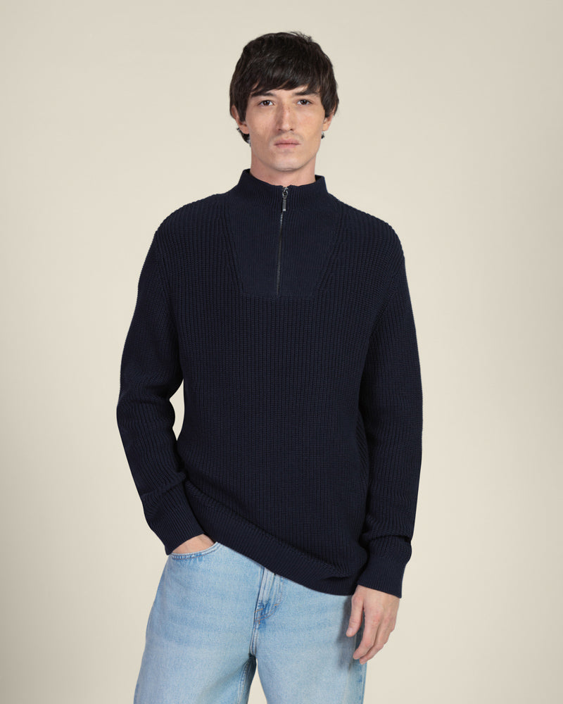 Rib Panel Knitted 1/4 Zip Sweater