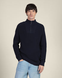 Rib Panel Knitted 1/4 Zip Sweater