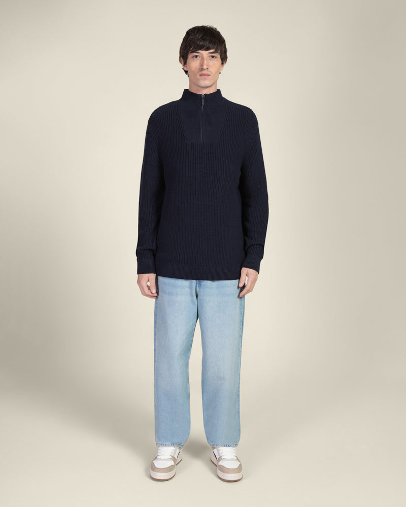 Rib Panel Knitted 1/4 Zip Sweater