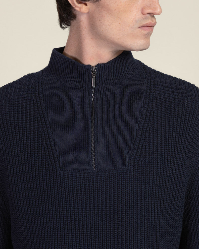 Rib Panel Knitted 1/4 Zip Sweater