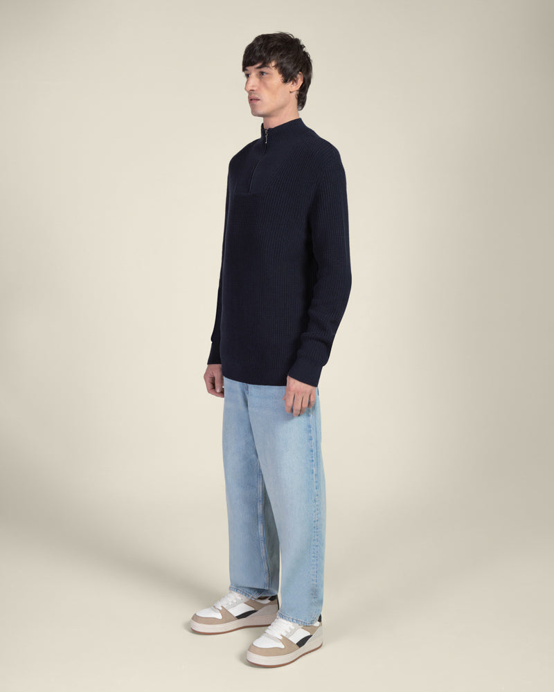 Rib Panel Knitted 1/4 Zip Sweater