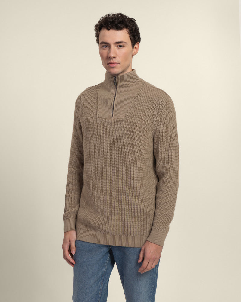 Rib Panel Knitted 1/4 Zip Sweater