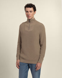 Rib Panel Knitted 1/4 Zip Sweater
