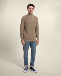Rib Panel Knitted 1/4 Zip Sweater