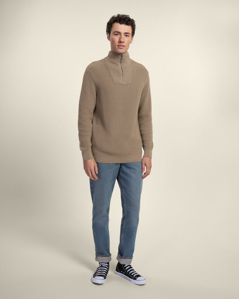 Rib Panel Knitted 1/4 Zip Sweater