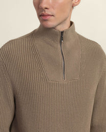 Rib Panel Knitted 1/4 Zip Sweater