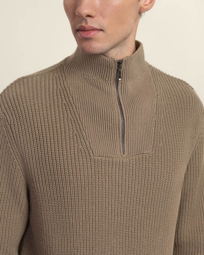 Rib Panel Knitted 1/4 Zip Sweater