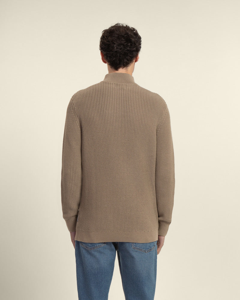 Rib Panel Knitted 1/4 Zip Sweater