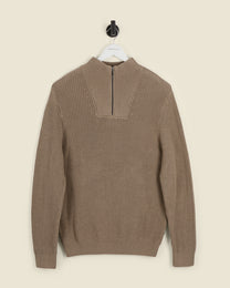 Rib Panel Knitted 1/4 Zip Sweater