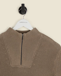 Rib Panel Knitted 1/4 Zip Sweater