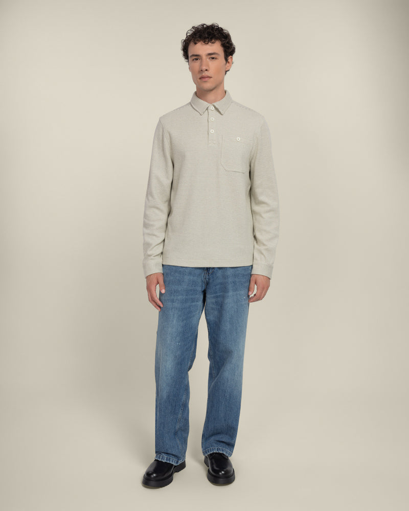 Aarhus - Textured Long Sleeve Polo Shirt