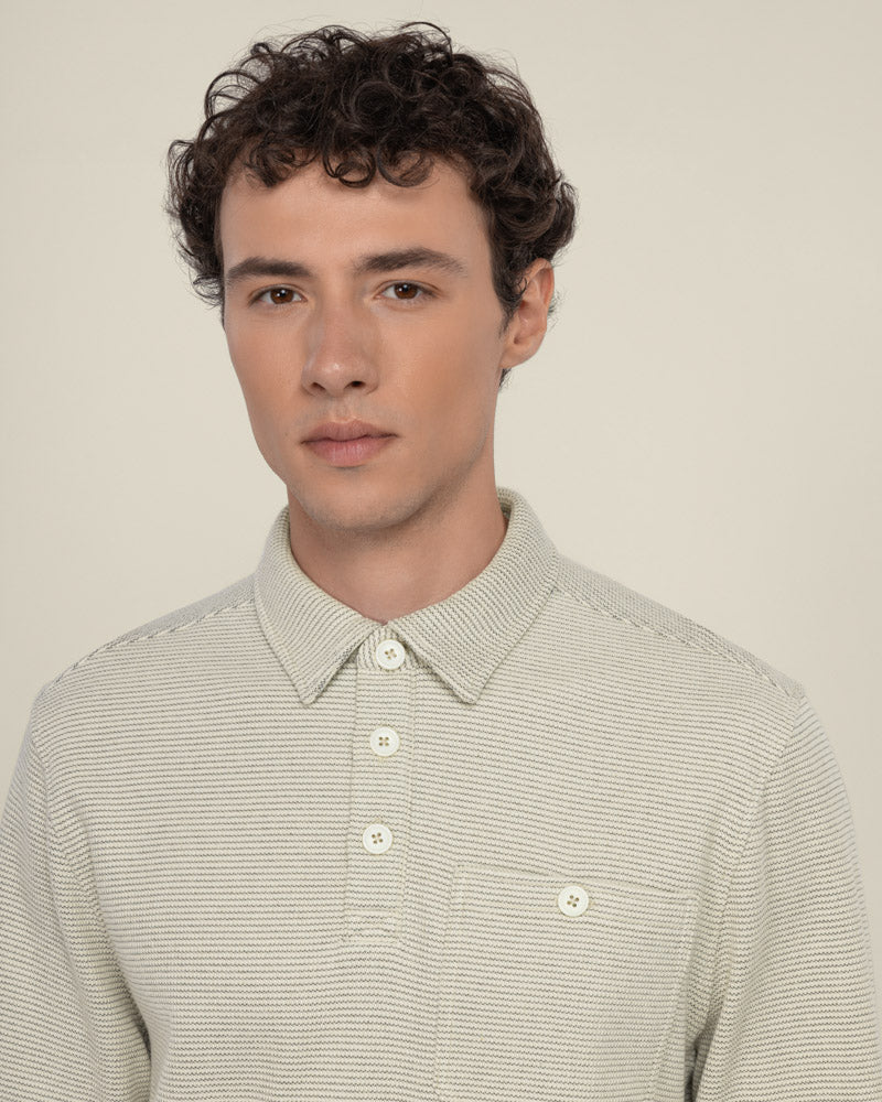 Aarhus - Textured Long Sleeve Polo Shirt