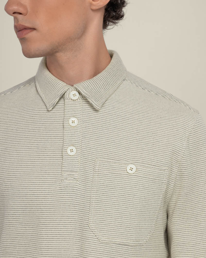 Aarhus - Textured Long Sleeve Polo Shirt