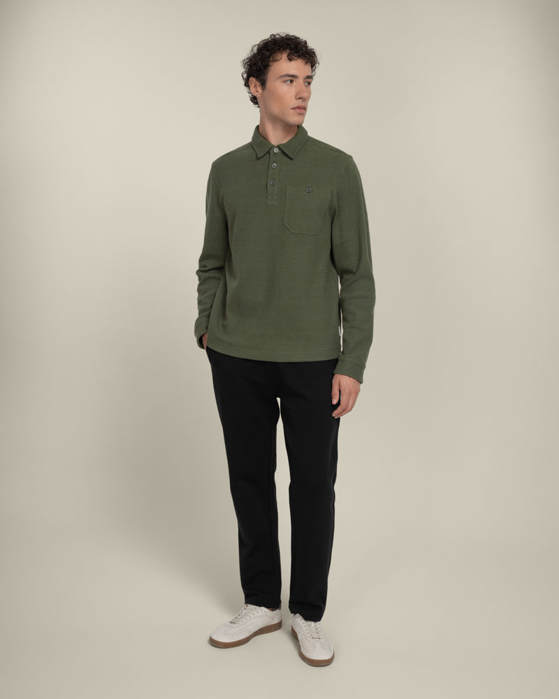 Aarhus - Textured Long Sleeve Polo Shirt