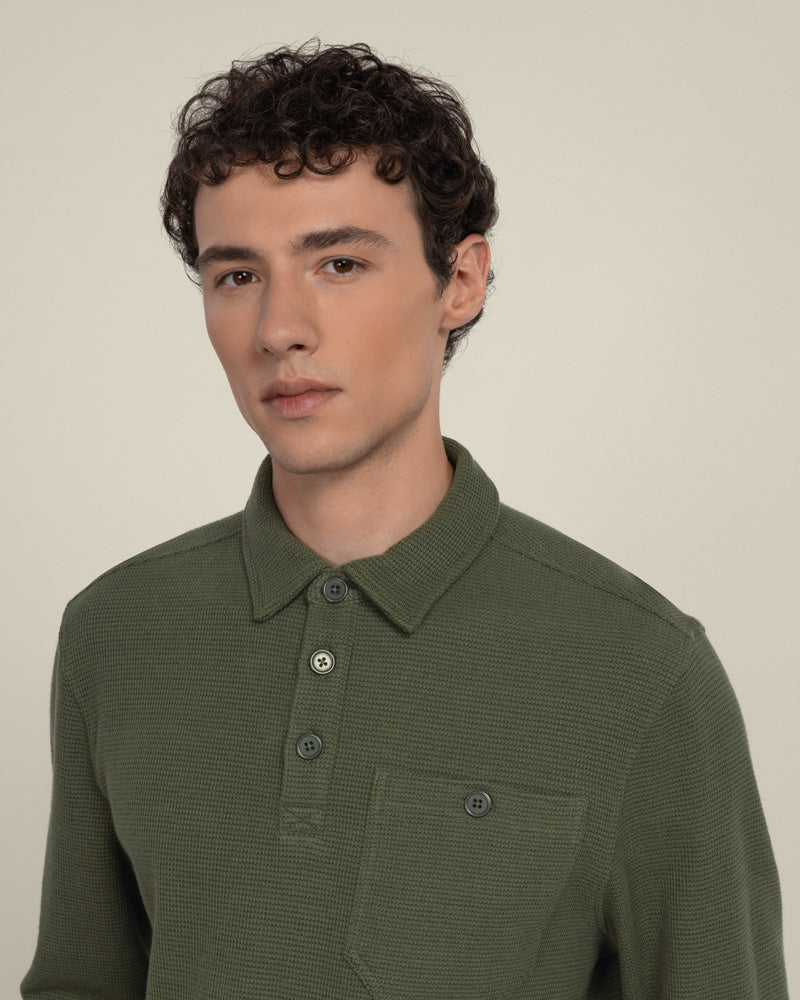 Aarhus - Textured Long Sleeve Polo Shirt