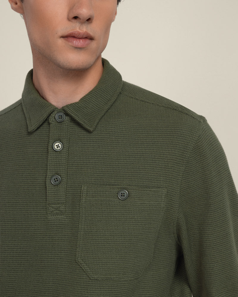 Aarhus - Textured Long Sleeve Polo Shirt