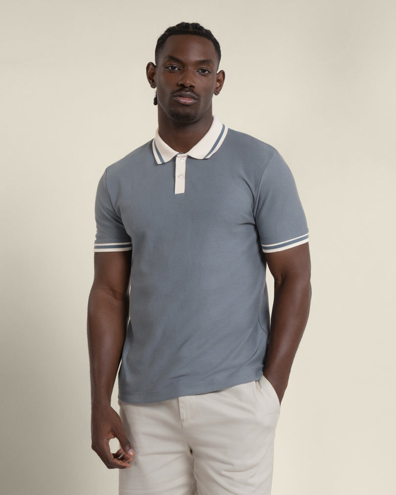Anders - Textured Jacquard Polo Shirt With Contrast Rib