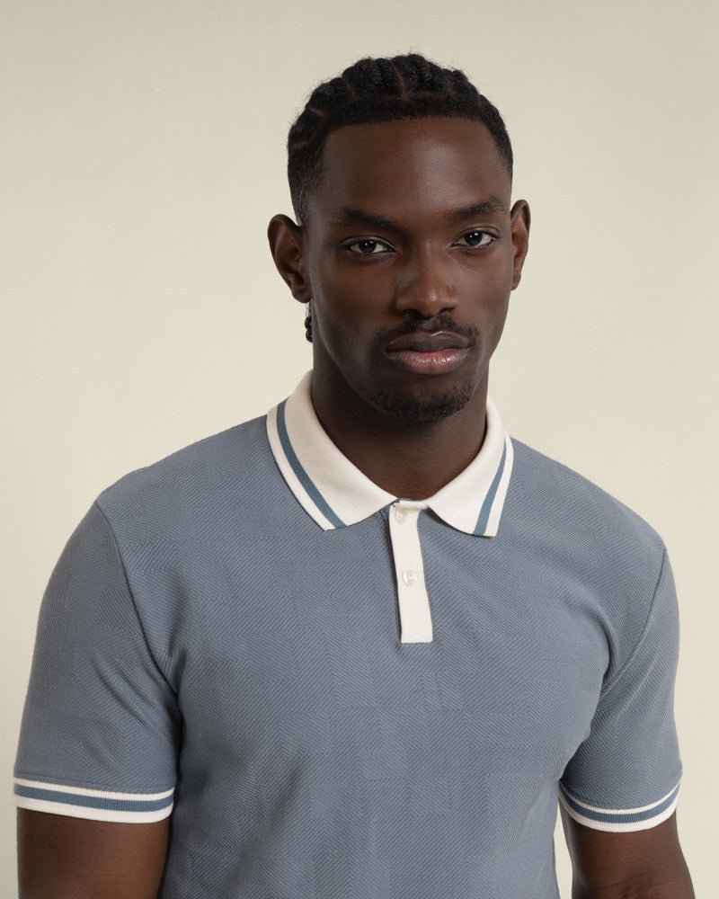 Anders - Textured Jacquard Polo Shirt With Contrast Rib