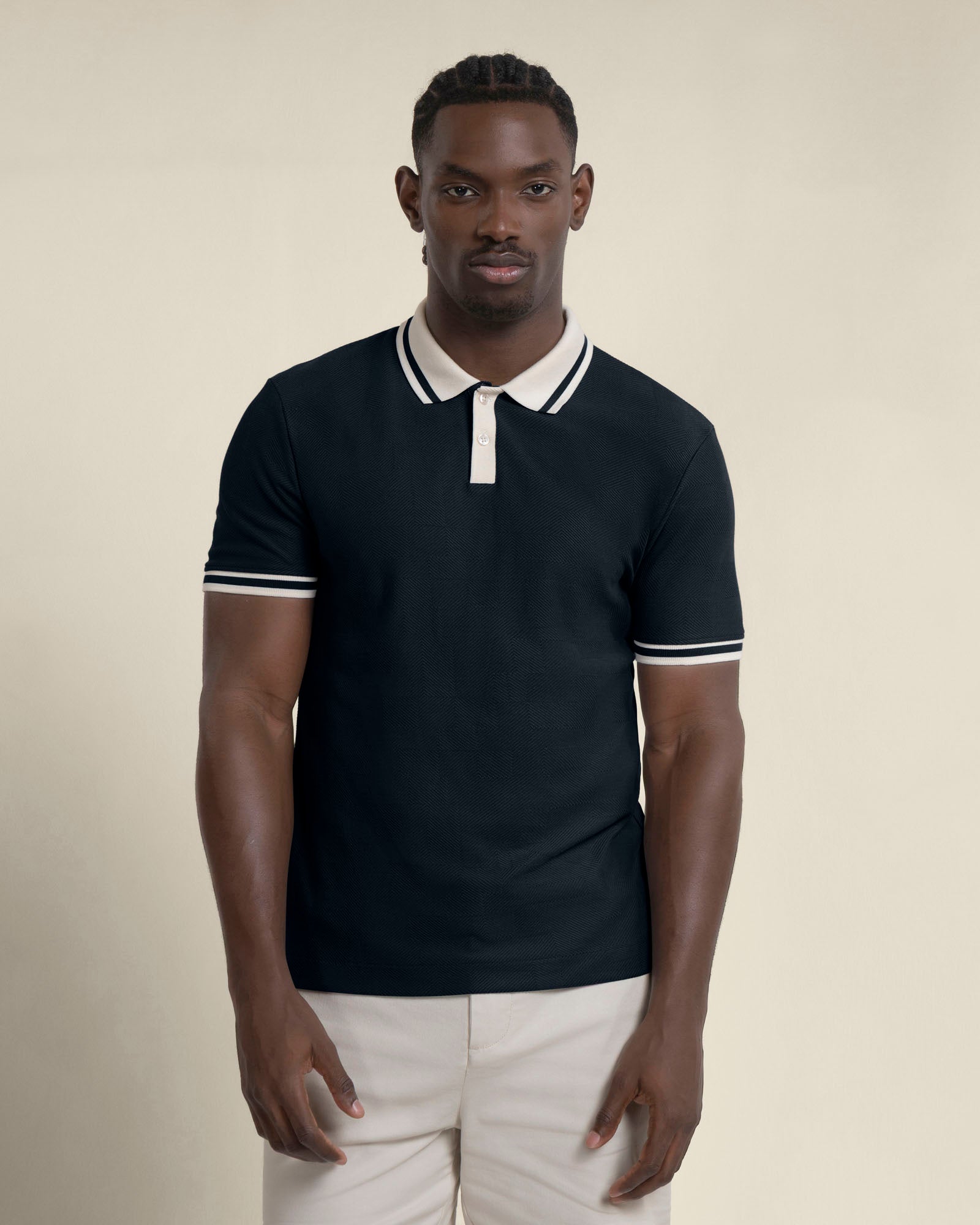 Anders - Textured Jacquard Polo Shirt With Contrast Rib