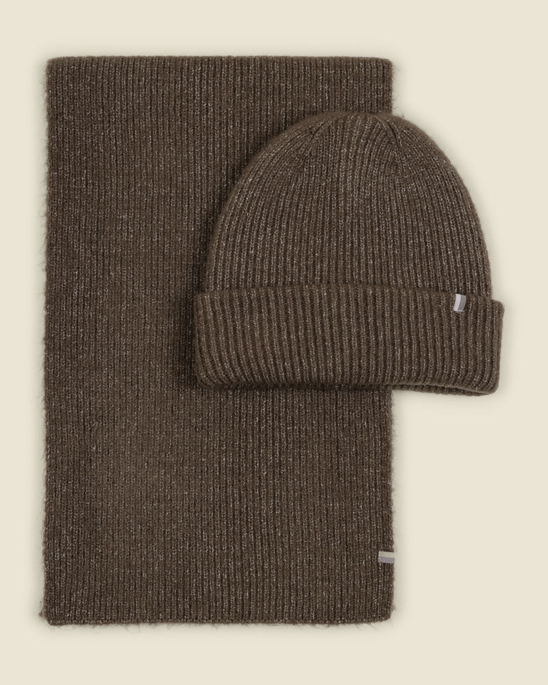 Larsson &amp; Co Men’s Vanda Brown Mixed Yarn Scarf &amp; Beanie Set