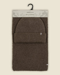 Larsson &amp; Co Men’s Vanda Brown Mixed Yarn Scarf &amp; Beanie Set