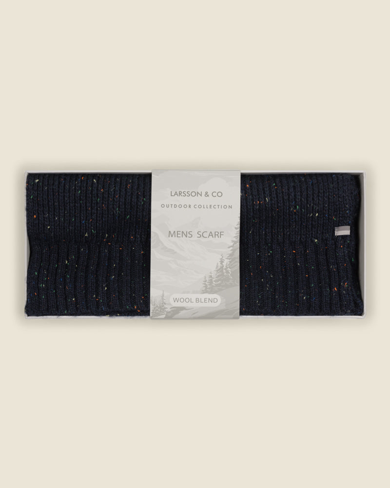 Larsson &amp; Co Men’s Pemar Navy Nep Wool Blend Boxed Scarf